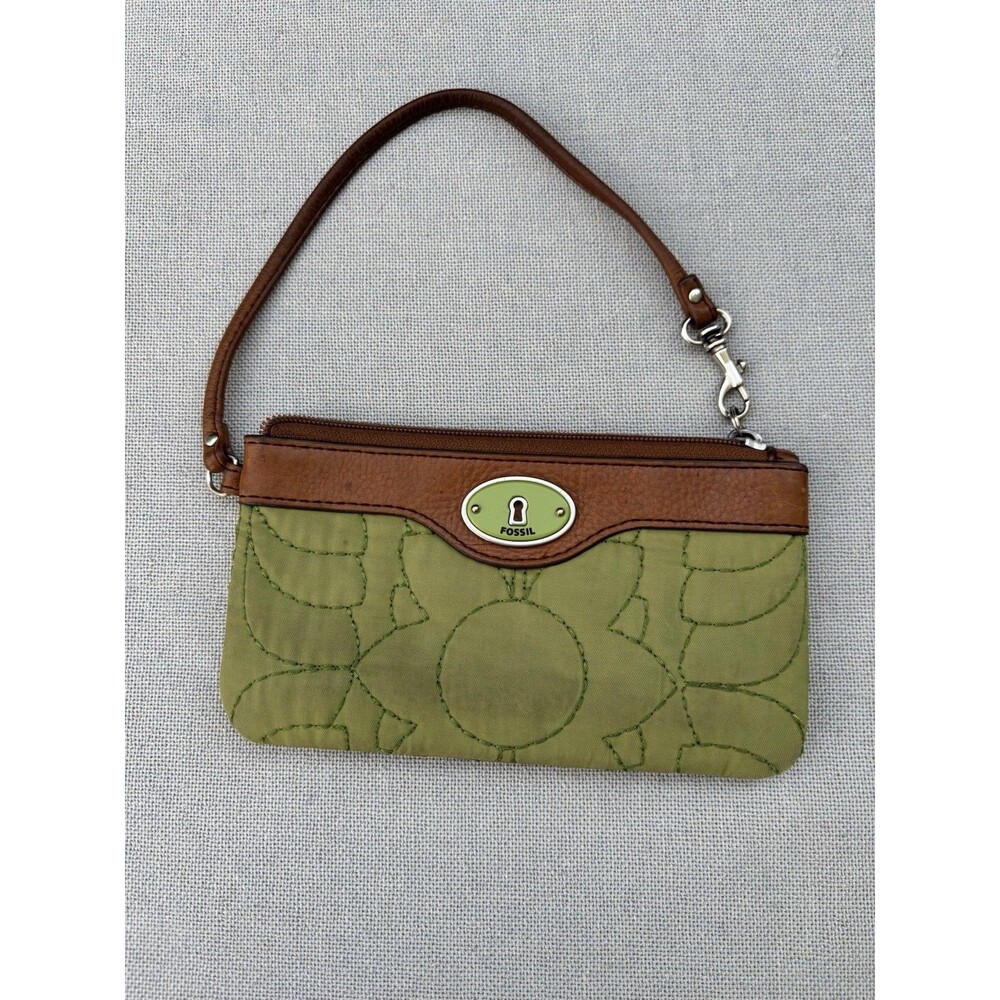 Fossil Keyper Zip Around Green Quilted And Leather Wallet